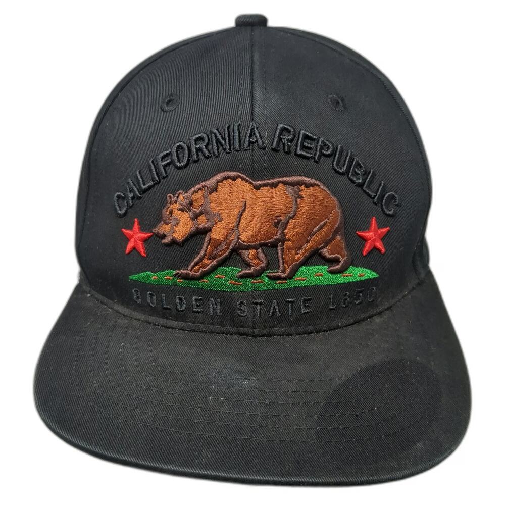 Wynn California Republic Snapback Hat Black OSFM Bear Under Brim Graphic Logo